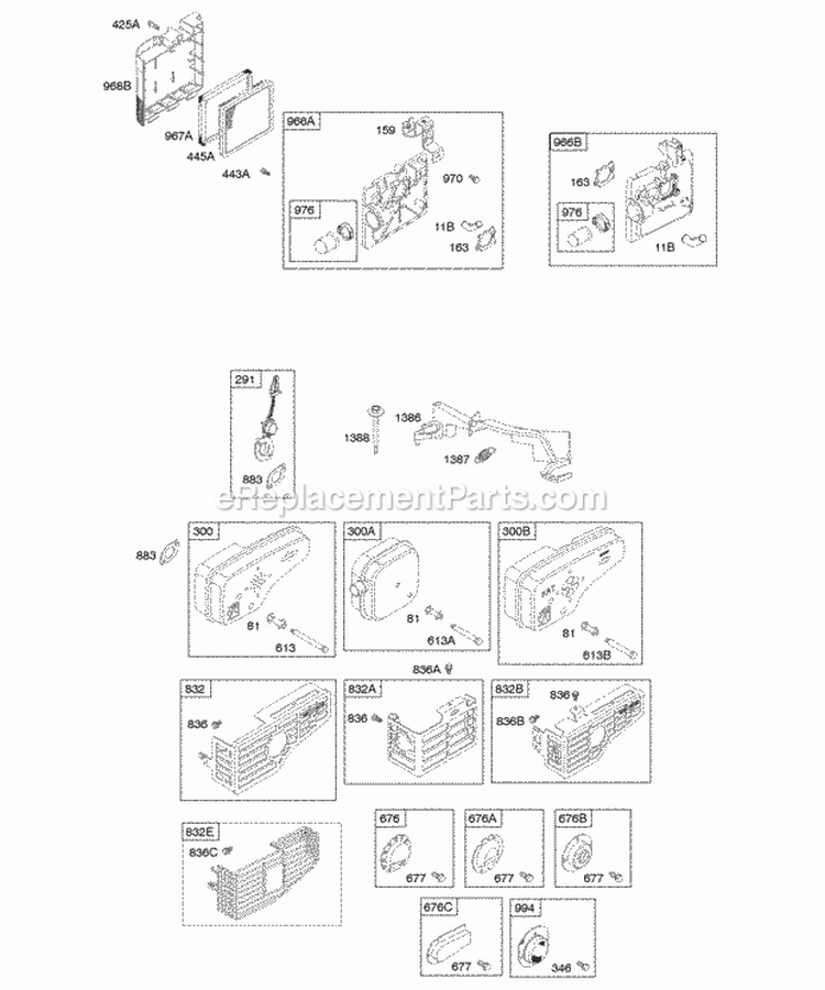 Air Cleaner Exhaust System Diagram and Parts List for  Briggs and Stratton Engine
